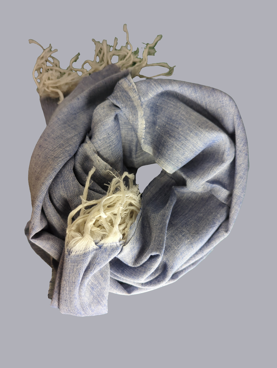 Cotton scarf - white tassels blue