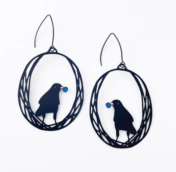 Denz + coDENZ Bowerbird earrings in Black/Blue #same day gift delivery melbourne#