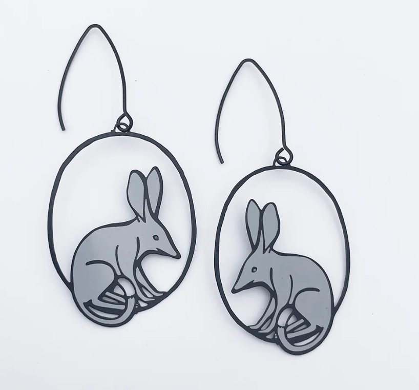 Denz + coDENZ Midi Bilby Earrings in Black/Grey #same day gift delivery melbourne#