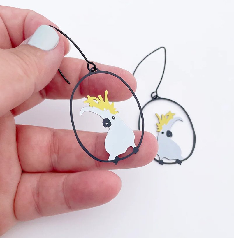 Denz + coDENZ Midi Sulphur Crested Cockatoo Earrings #same day gift delivery melbourne#