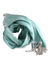 Nine YaksCotton scarf - white tassels green #same day gift delivery melbourne#