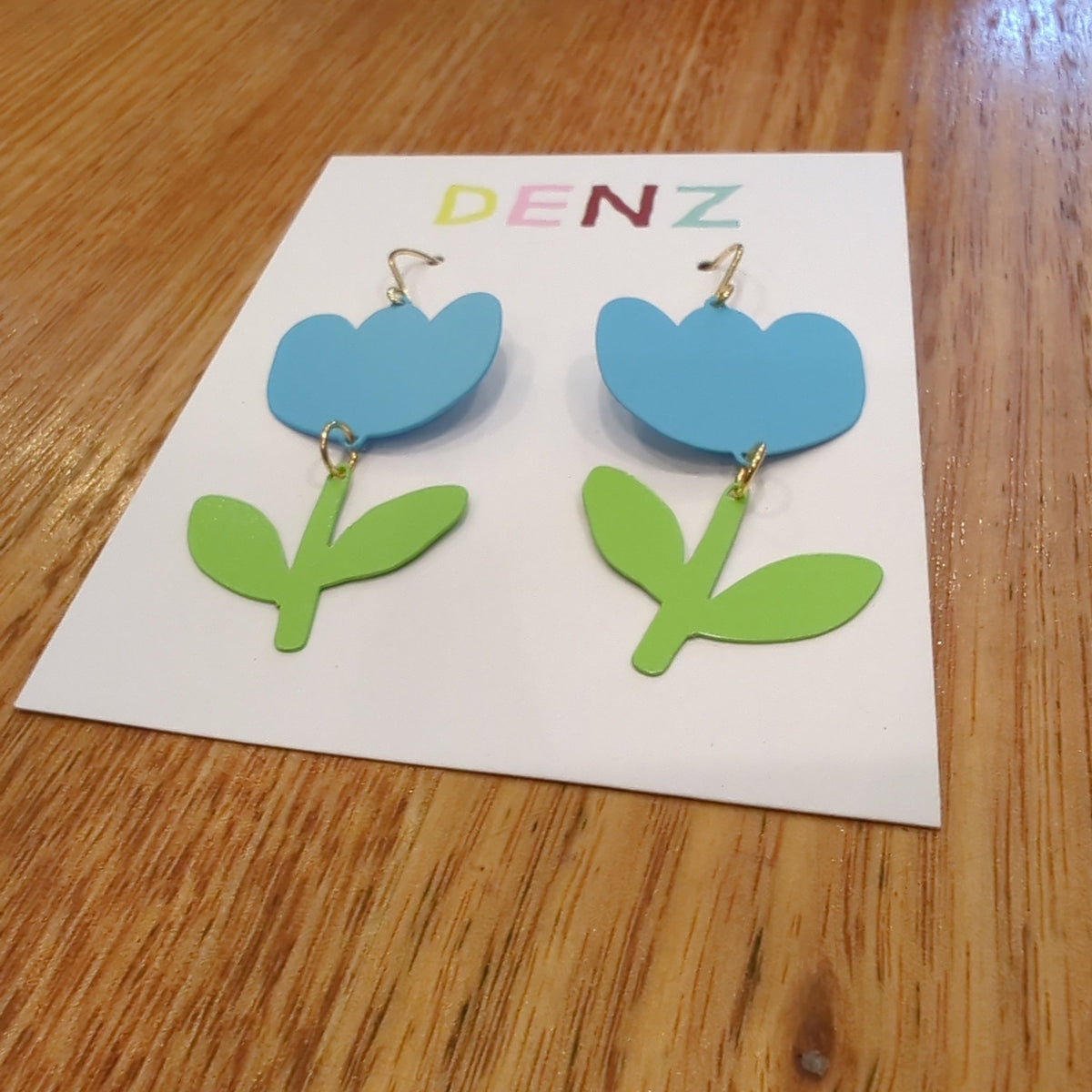 Denz + coDENZ Blue & sage flowers - painted steel dangles #same day gift delivery melbourne#