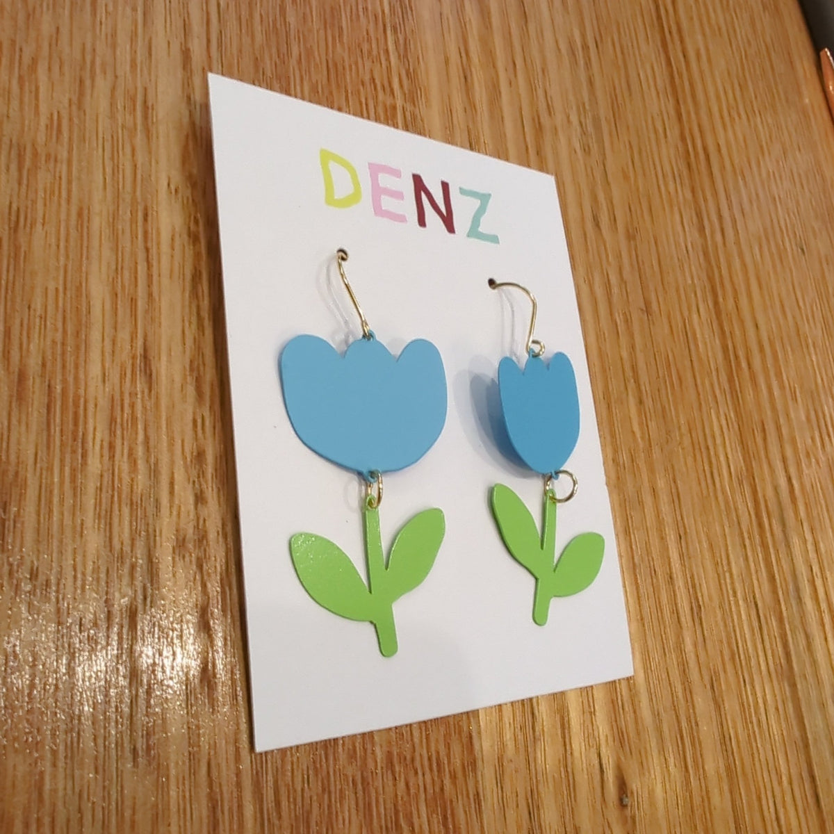 Denz + coDENZ Blue & sage flowers - painted steel dangles #same day gift delivery melbourne#